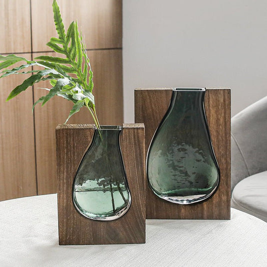 Nordic Original Solid Wood Transparent Glass Vase Ornament | Decor Gifts and More