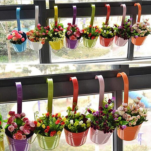 10pcs Colorful Hanging Planter Pots, Metal Hanging Flower Pots With Drainage Hole | Decor Gifts and More