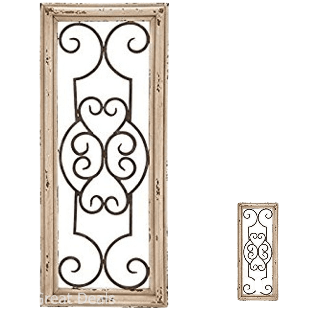 Home Room Arts Decor Accents Cream Wood Frame Metal Wall Panel Sculpture 25x10In 758647527328 - Home Decor Gifts and More