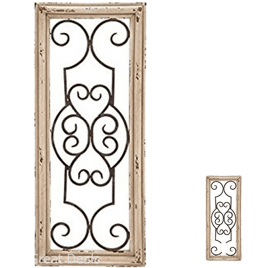 Home Room Arts Decor Accents Cream Wood Frame Metal Wall Panel Sculpture 25x10In 758647527328 - Home Decor Gifts and More