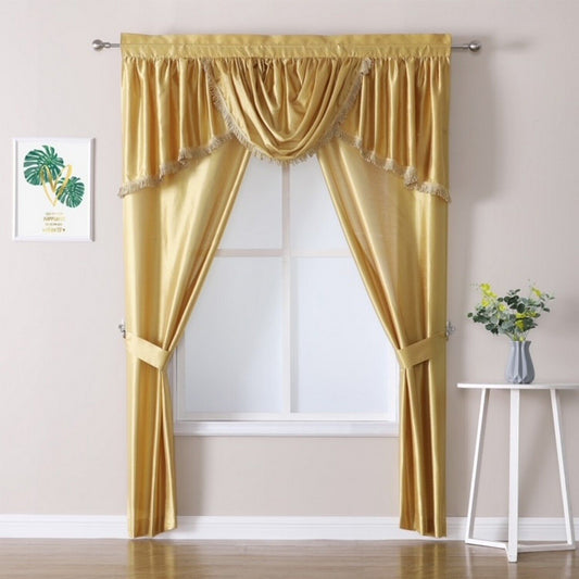 Sorento Faux Silk Rod Pocket 5-Piece Complete Window Curtains Set, Gold, 56x84 | Decor Gifts and More