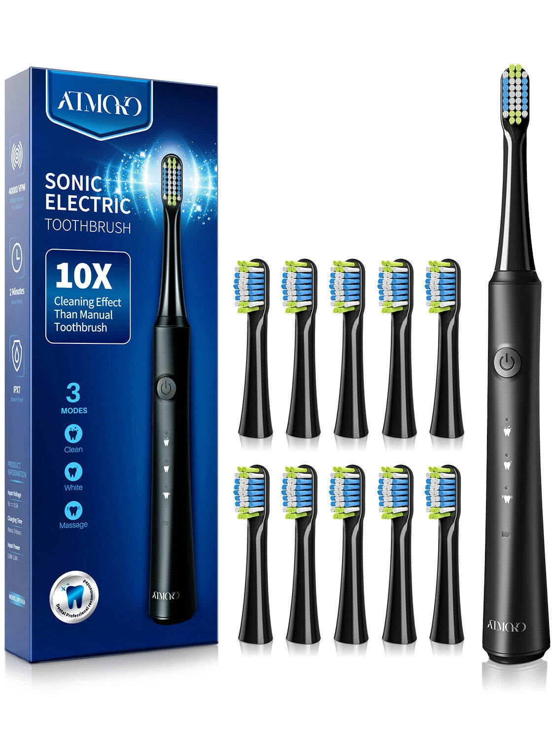 Sonic Electric Toothbrush w/ 10 Brush Heads 40000 VPM 3 Mode Rechargeable - Home Decor Gifts and More