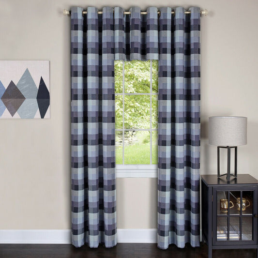 Geometric Black and White Plaid Window Curtain Drape Set Privacy-Sheer Grommet Panels | Decor Gifts and More