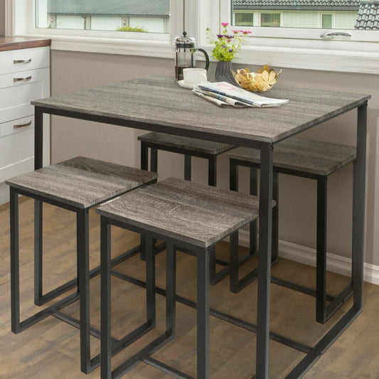 5 Piece Contemporary Rustic Gray Bistro Pub Table Set With 4 Stools | Decor Gifts and More