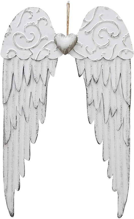 Angel Wings Wall Decoration, Antique Metal Angel Wings Wall Decor With Heart - Home Decor Gifts and More