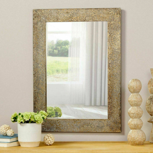 Traditional Handmade Aluminum Fitted Mirror, Antique Brass - Home Decor Gifts and More