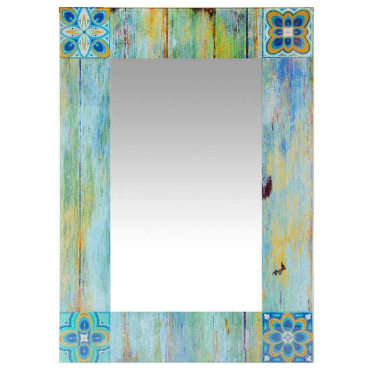 27.5 in Decorative Rectangle Wall Mirror, with Rustic Turqoise Frame 731742154262 | Decor Gifts and More