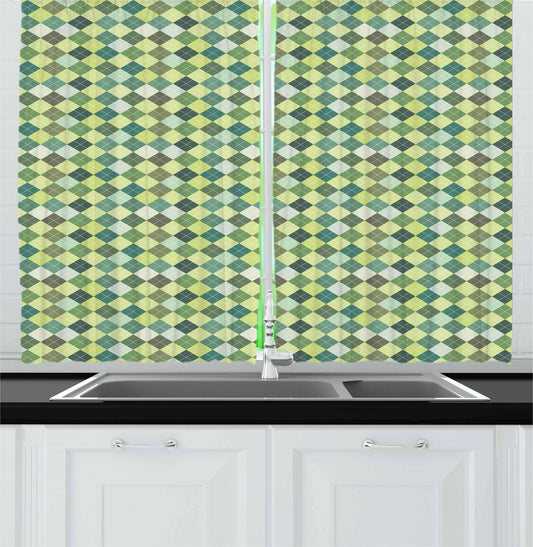 Plaid Kitchen Curtains 2 Panel Set Window Drapes 55" X 39" Ambesonne | Decor Gifts and More