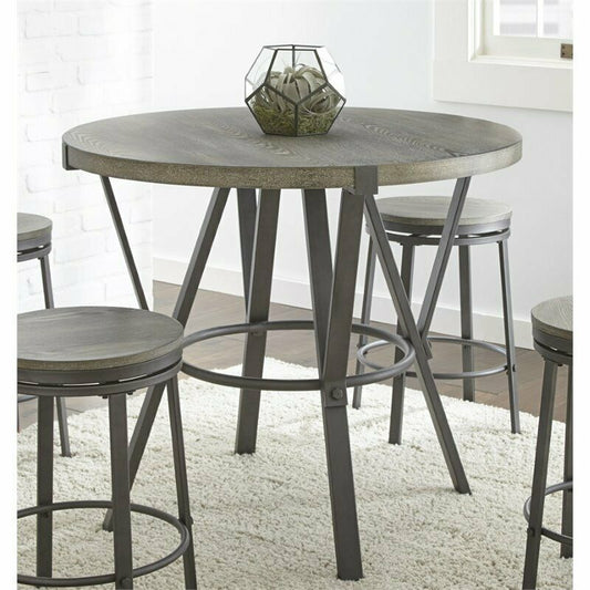 Round Counter Height Dining Table in Gray With Matching Pub Stools - Home Decor Gifts and More
