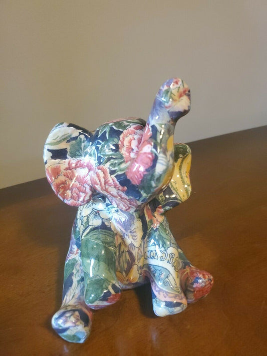 Green Chintz Porcelain Patchwork Elephant Figure - Home Decor Gifts and More