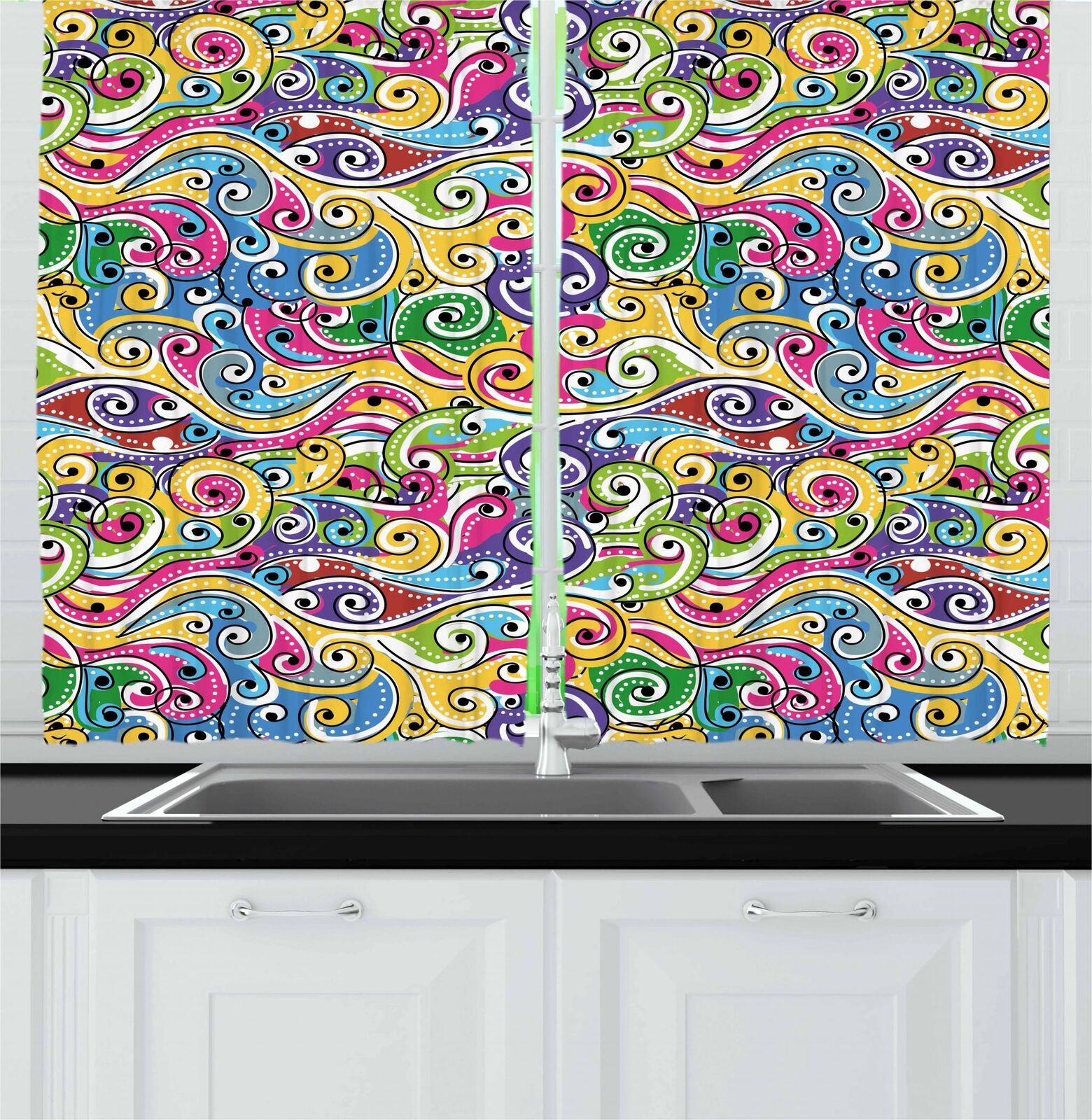 Hand Drawn Kitchen Curtains 2 Panel Set Home Decor Drapes 55" X 39" Ambesonne | Decor Gifts and More