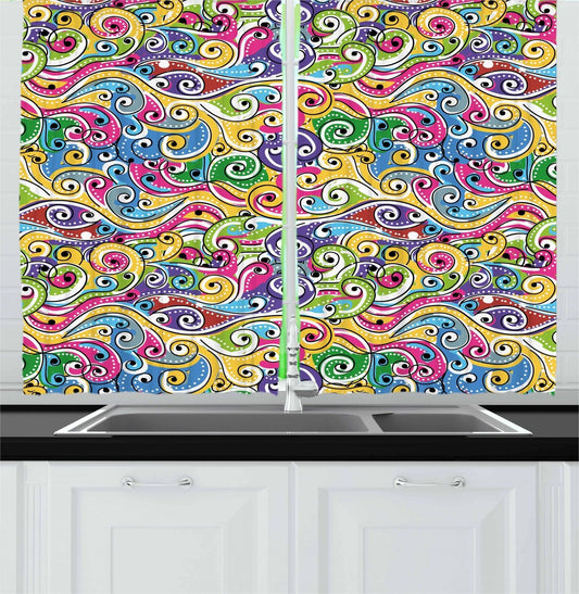 Hand Drawn Kitchen Curtains 2 Panel Set Home Decor Drapes 55" X 39" Ambesonne | Decor Gifts and More