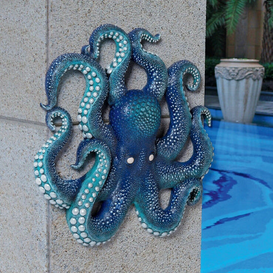 Wall Art Sculpture Decor Ocean Theme Blue Octopus Coral Reef Nautical Garden - Home Decor Gifts and More