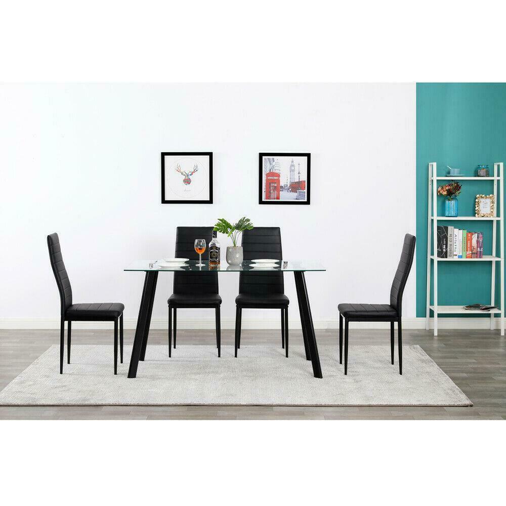 High Quality Black Contemporary Itailian 5 Piece Tempered Glass Dining Set With Chairs - Home Decor Gifts and More