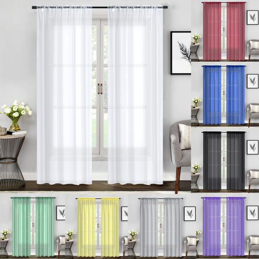 2 piece sheer voile window curtains drapes set assorted colors