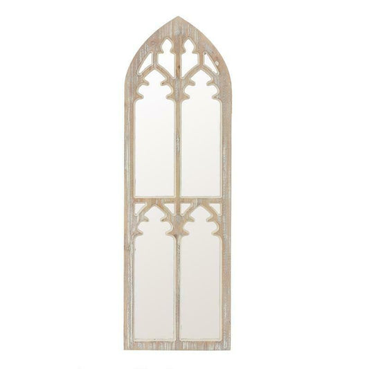 LuxenHome Weathered Natural Wood Cathedral Framed Wall Mirror - Home Decor Gifts and More