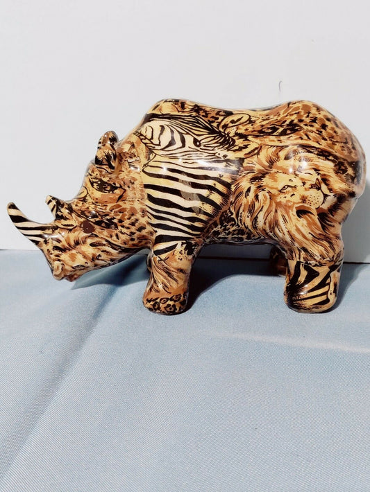 Porcelain Safari Patchwork Rhino Desktop Statue - Home Decor Gifts and More