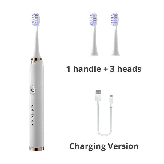 White USB Rechargeable 3 Brush Head Sonic Electric Toothbrush - Home Decor Gifts and More