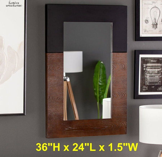 Large Rustic Wall Mirror Rectangle Wood Brown Black Frame Bathroom Vanity Decor - Home Decor Gifts and More