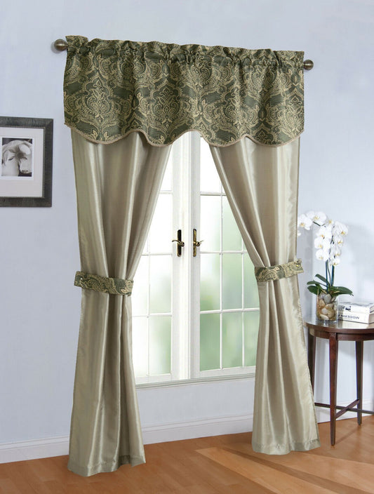 Deluxe 5 Piece Complete Window Curtain Set With Tiebacks - Assorted Colors | Decor Gifts and More