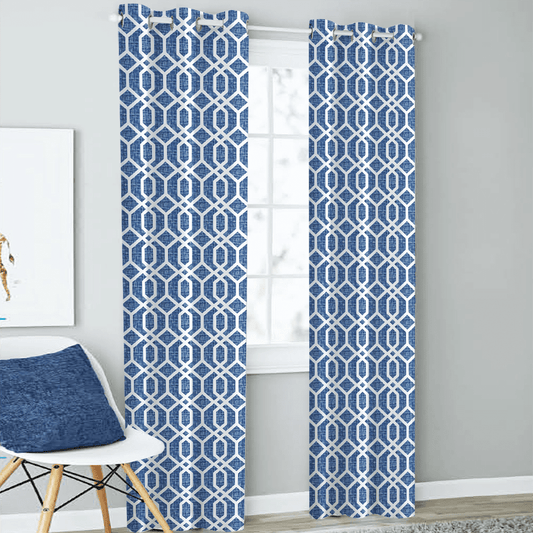 Set Of 2 Navy Blackout Curtains 37" X 84" Modern Geometric Print | Decor Gifts and More