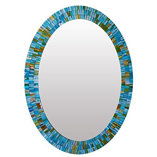 Handcrafted 32" Mosaic Decorative Oval Wall Mirror Colorful Glass Tile Décor - Home Decor Gifts and More