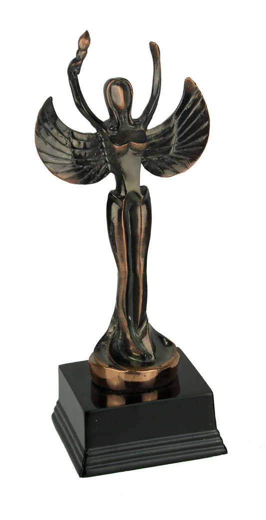Polished Bronze Finish Abstract Angel Spreading Wings Holding Torch Statue - Home Decor Gifts and More