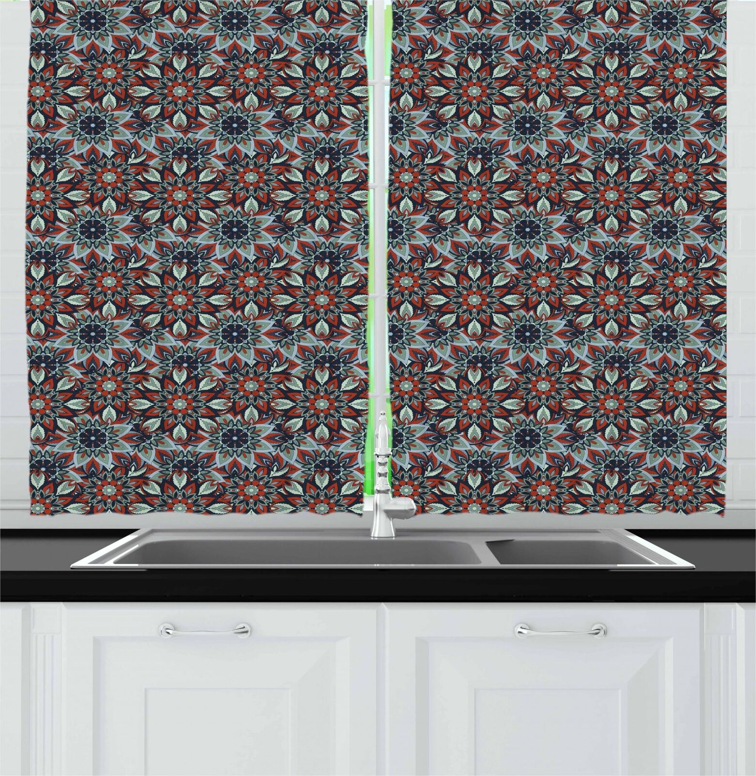 Persian Floral Kitchen Curtains 2 Panel Set Window Drapes 55" X 39" | Decor Gifts and More