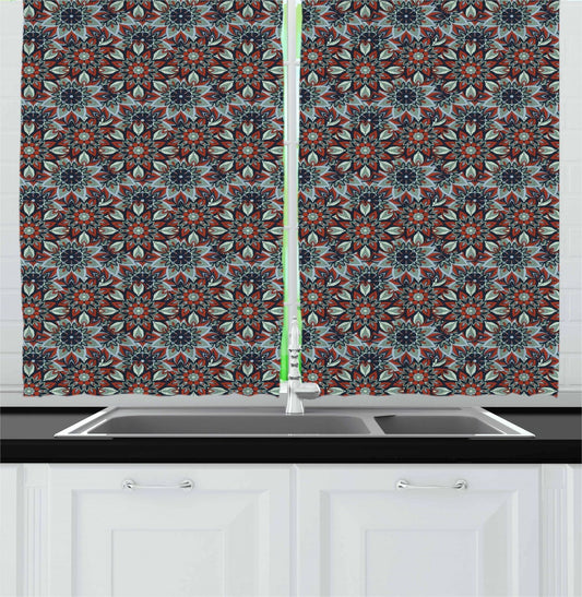 Persian Floral Kitchen Curtains 2 Panel Set Window Drapes 55" X 39" | Decor Gifts and More