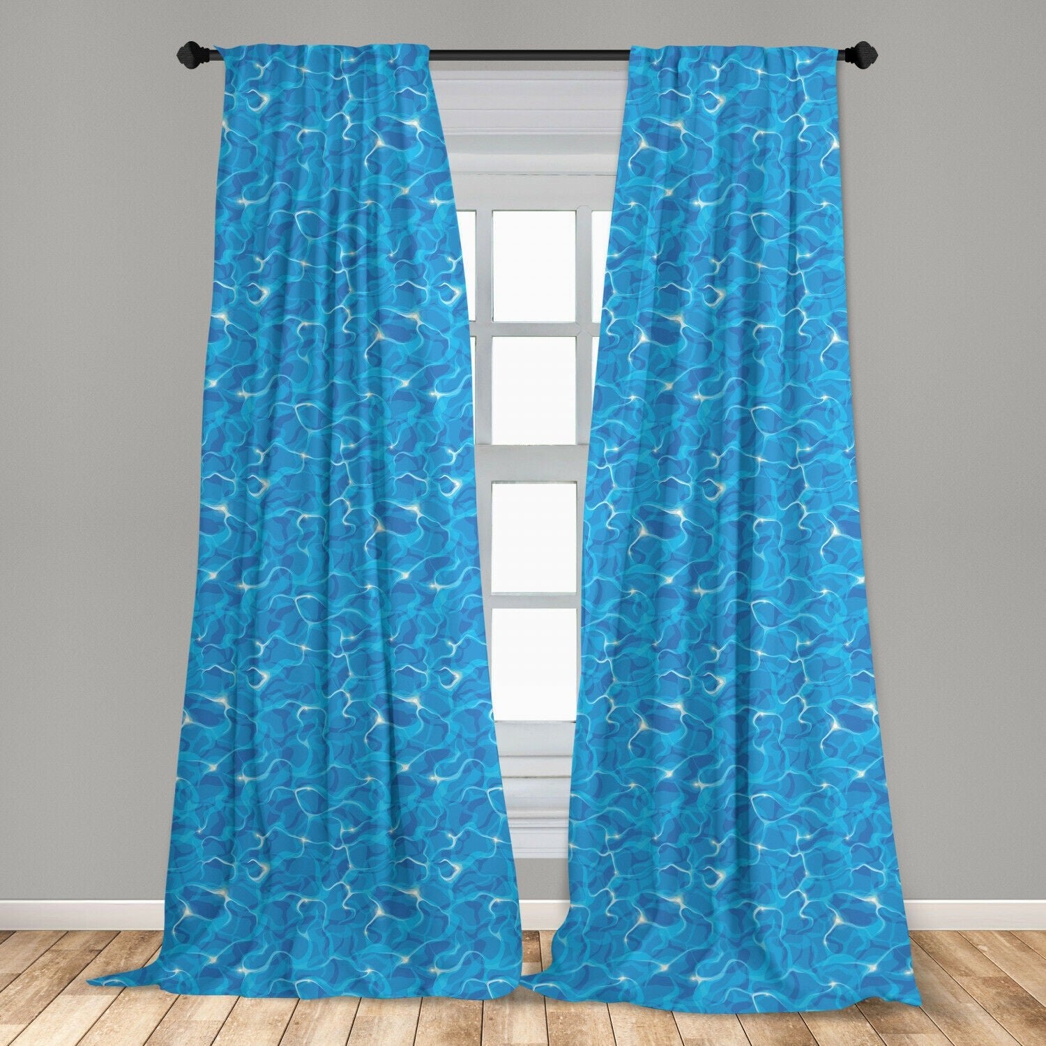 Tropical Blue Hawaiian Microfiber Curtains 2 Panel Set in 3 Sizes | Decor Gifts and More