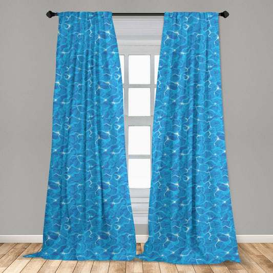 Tropical Blue Hawaiian Microfiber Curtains 2 Panel Set in 3 Sizes | Decor Gifts and More