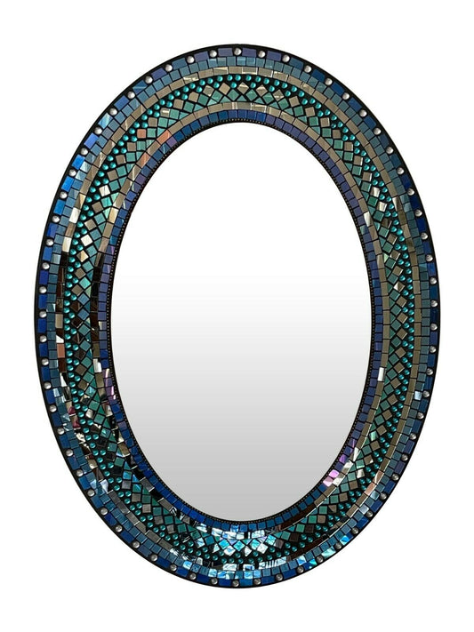 Decorative Oval Mosaic Wall Mirror with Fitted Small Glass Mosaic Pieces Wallart - Home Decor Gifts and More