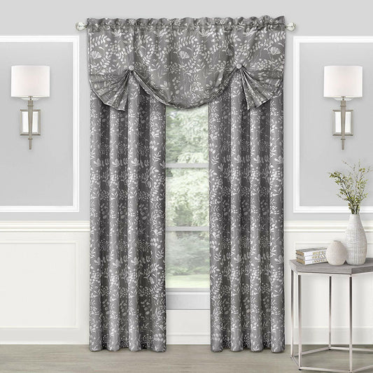 Soft Floral Window Curtain Semi-Sheer Privacy Panels Pleated Valance, Gray | Decor Gifts and More