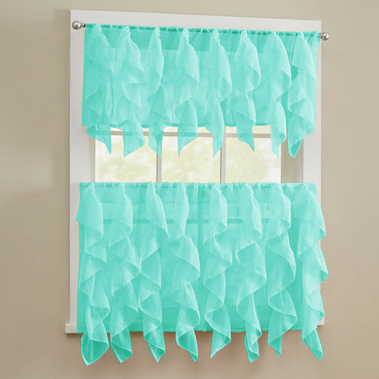 Seafoam Green Sheer Voile Vertical Ruffle Window Kitchen Curtain Tiers or Valance | Decor Gifts and More