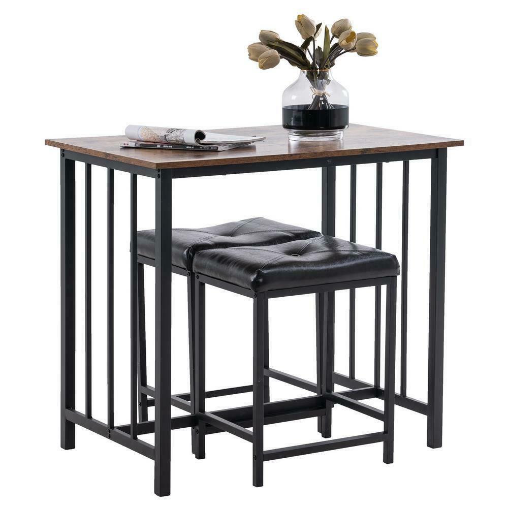 Modern 3 Piece 36" Counter Height Marble Wood Top Bistro Pub Bar Set  w/Stools - Home Decor Gifts and More