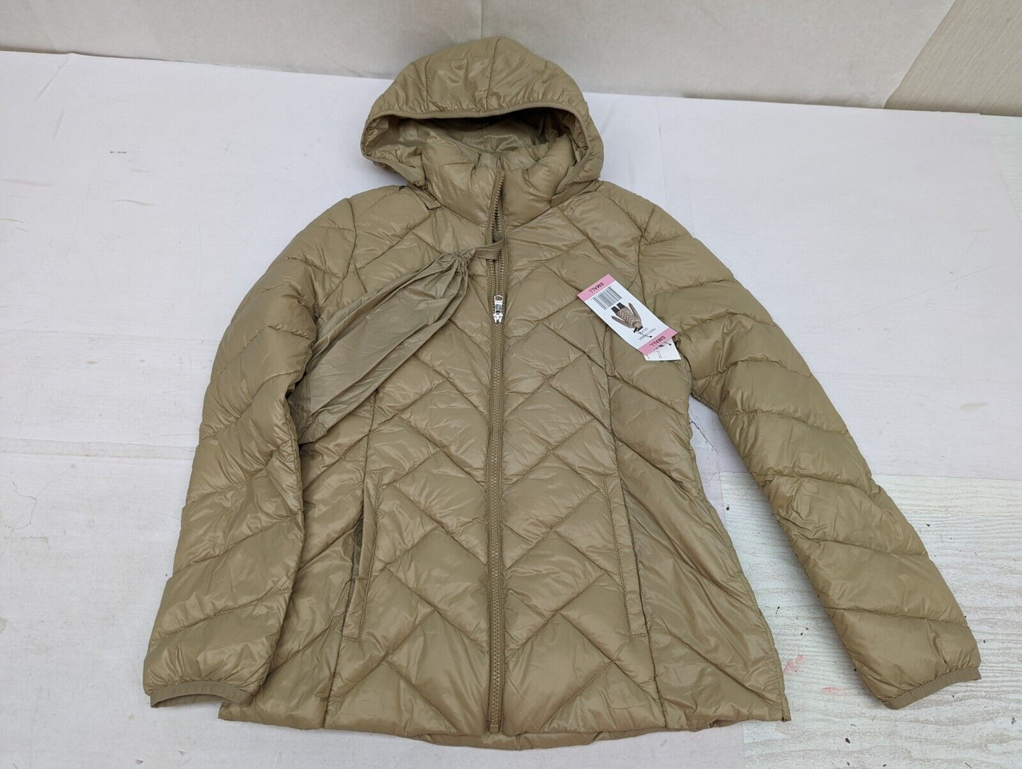 London Fog Khaki Down Puffer Jacket Coat Women's S W/ Carrying Bag Tan - Home Decor Gifts and More