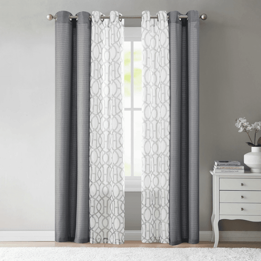 Gray Kingswood 4 Piece Modern Geometric Curtain Set | Decor Gifts and More