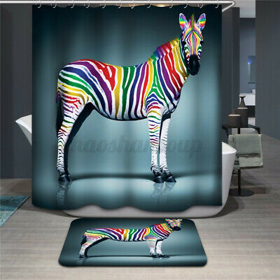 2pcs/ deluxe set rainbow zebra shower curtain toilet carpet bathroom mat set