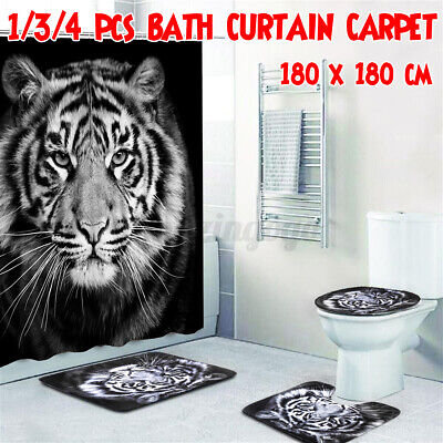 Lion Tiger Shower Curtain Bath Mat Toilet Cover Rug Bathroom Decor Set | Decor Gifts and More