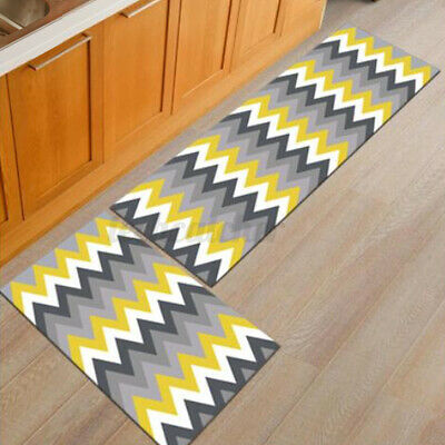 Blue and Yellow Contemporary Geometric Area Rug Runner set 23"+47" Anti-Slip - Home Decor Gifts and More