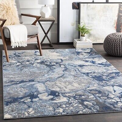 Blue Textured Abstract Area Accent Rug Set 5x7 Modern Living Room 8x10 - Home Decor Gifts and More