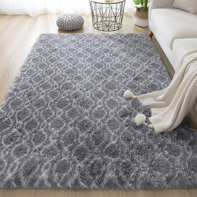 Fluffy Polyester Non-Slip Soft Gray Rectangle Area Rug Floor Carpet Pad - Home Decor Gifts and More
