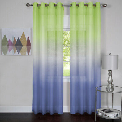 Window Curtain Panel Rainbow Multi-Color Green/Blue Semi-Sheer Light Filtering | Decor Gifts and More