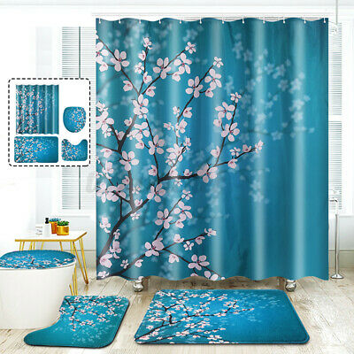 Blue Plum Blossom deluxe Shower Curtain Bath Mat Rug Set | Decor Gifts and More