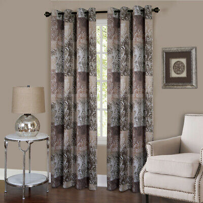 Vogue Brown Floral Transitional Lined Panel Curtain Set | Decor Gifts and More