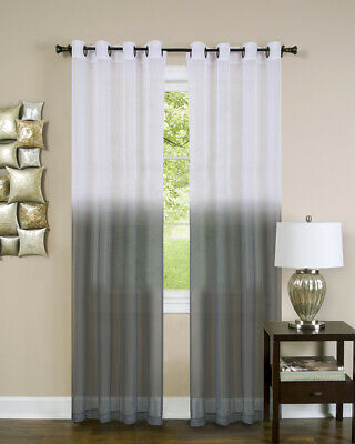 Window Panel Curtain Charcoal Two-Tone Modern Semi-Sheer Light Filter w/Grommet | Decor Gifts and More
