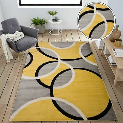 Contemporary Abstract Yellow, White , Black Circles Area Rug - Home Decor Gifts and More