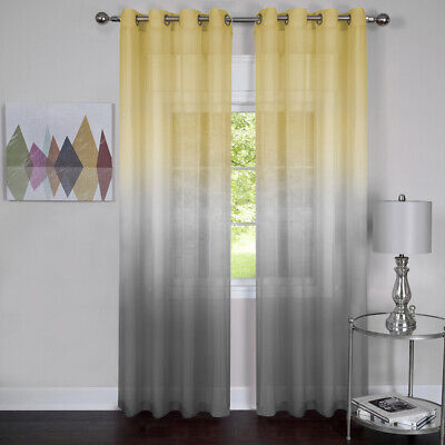 Window Curtain Panel Rainbow Multi-Color Gray/Yellow Semi-Sheer Light Filtering | Decor Gifts and More