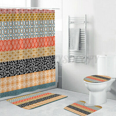 Bohemia Shower Curtain Bathroom Pedestal Rug Bath Mat Non-Slip Toilet L | Decor Gifts and More