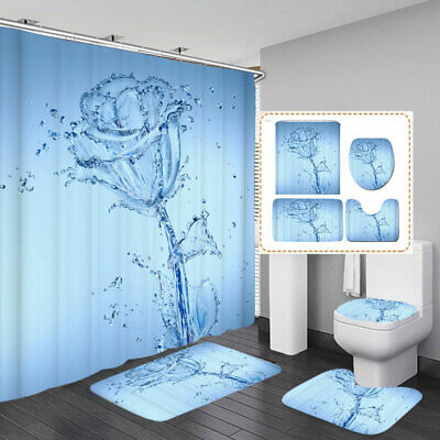 4pcs Deluxe Bathroom Set | Fabric Shower Curtain+Non-slip Bath Mat +Toilet Set | Decor Gifts and More